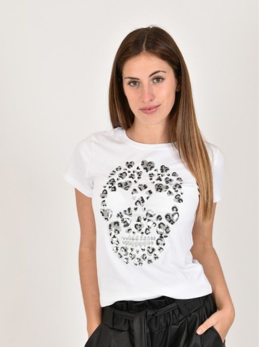 Camiseta de Mujer con calavera de lentejuelas