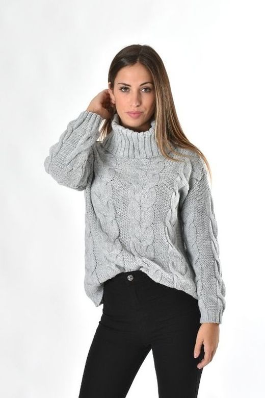 Jersey de mujer trenzado cuello alto