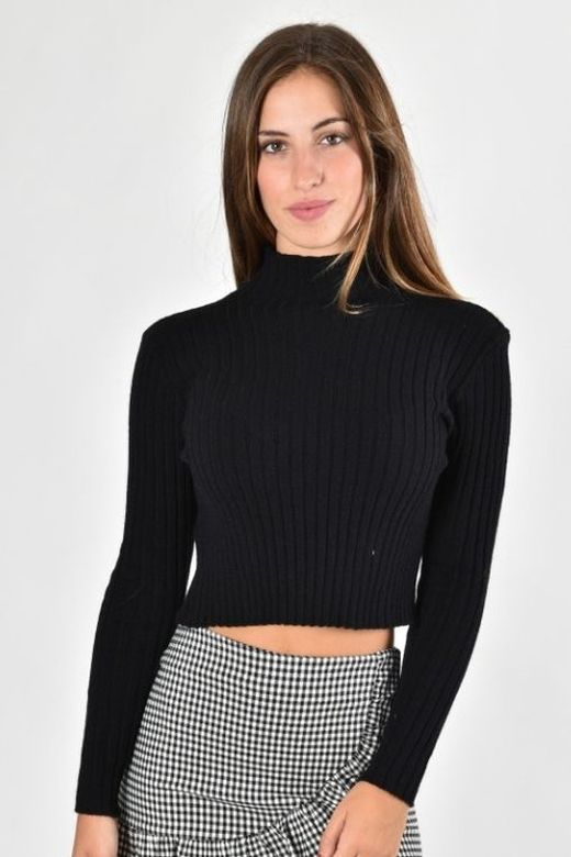 Pull court noir femme