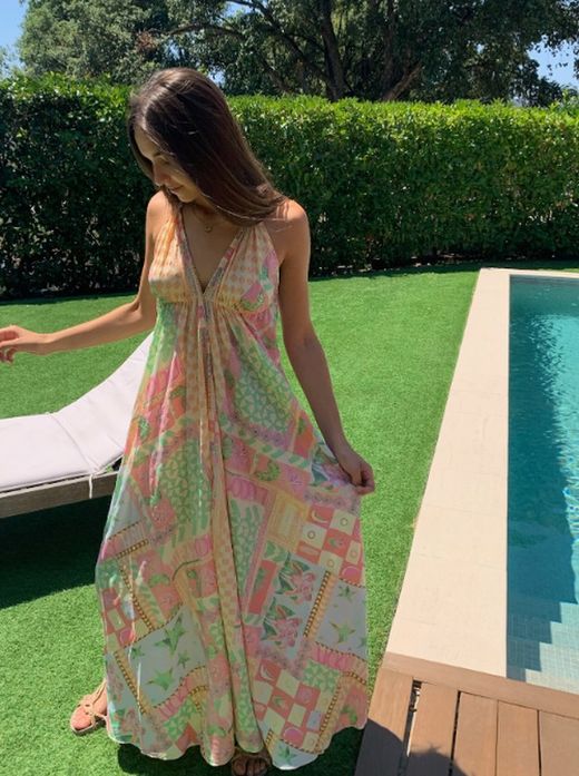 Robe bohème dos nu à pompons