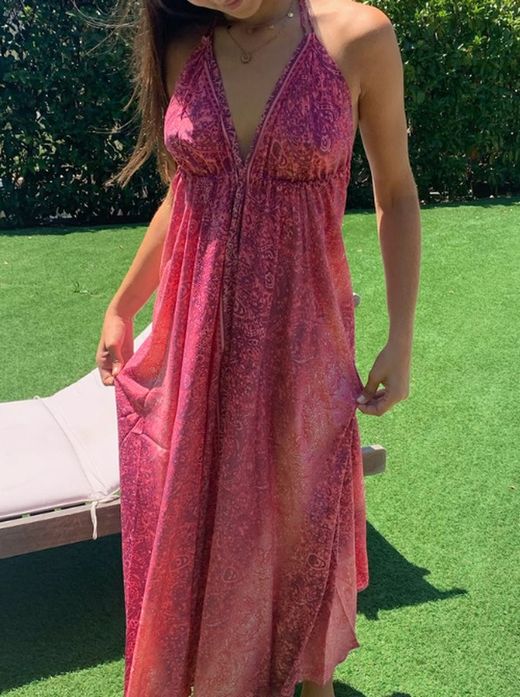 Robe bohème dos nu à pompons