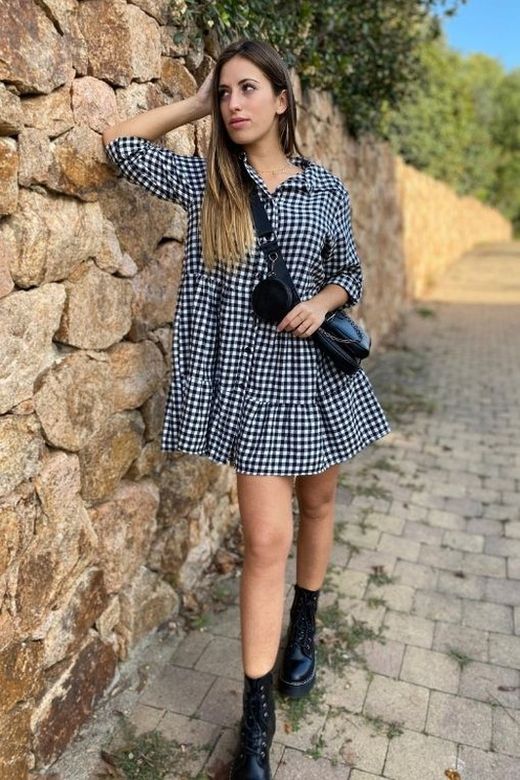 Vestido cuadros vichy blanco y negro