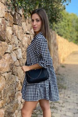 Vestido cuadros vichy blanco y negro
